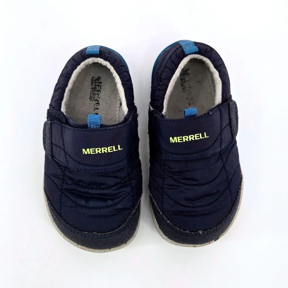 Merrell Bare Steps Hut Moc Navy Blue Quilted Infant Toddler Slip On Shoes Sz 7M